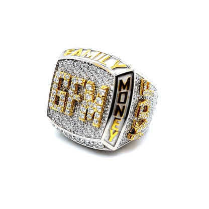 "GOD FAMILY MONEY' Lab-Created Moissanite Hip Hop Customized Two Tone Sterling Ring