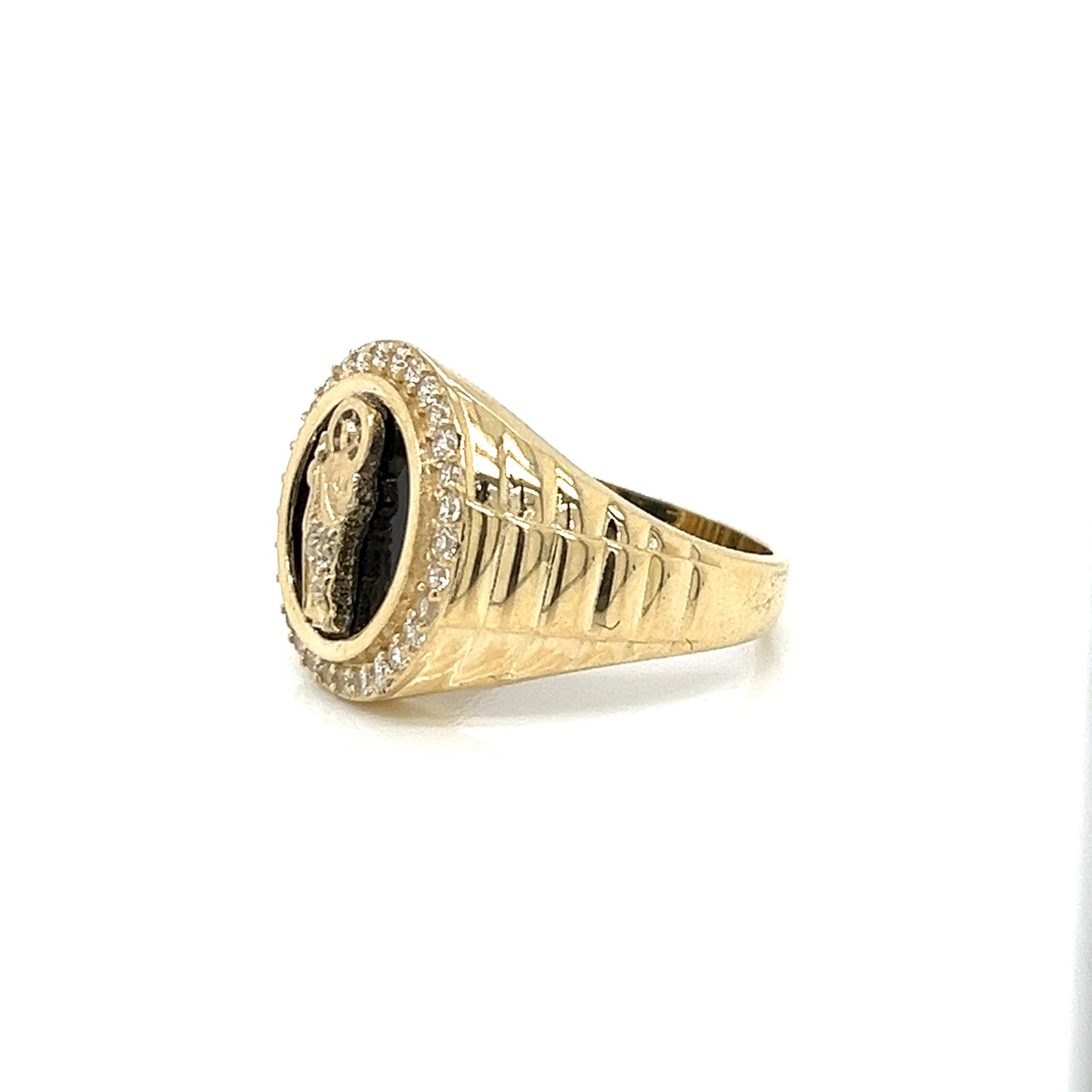 14K Gold Round St. Judas Ring W/ CZ