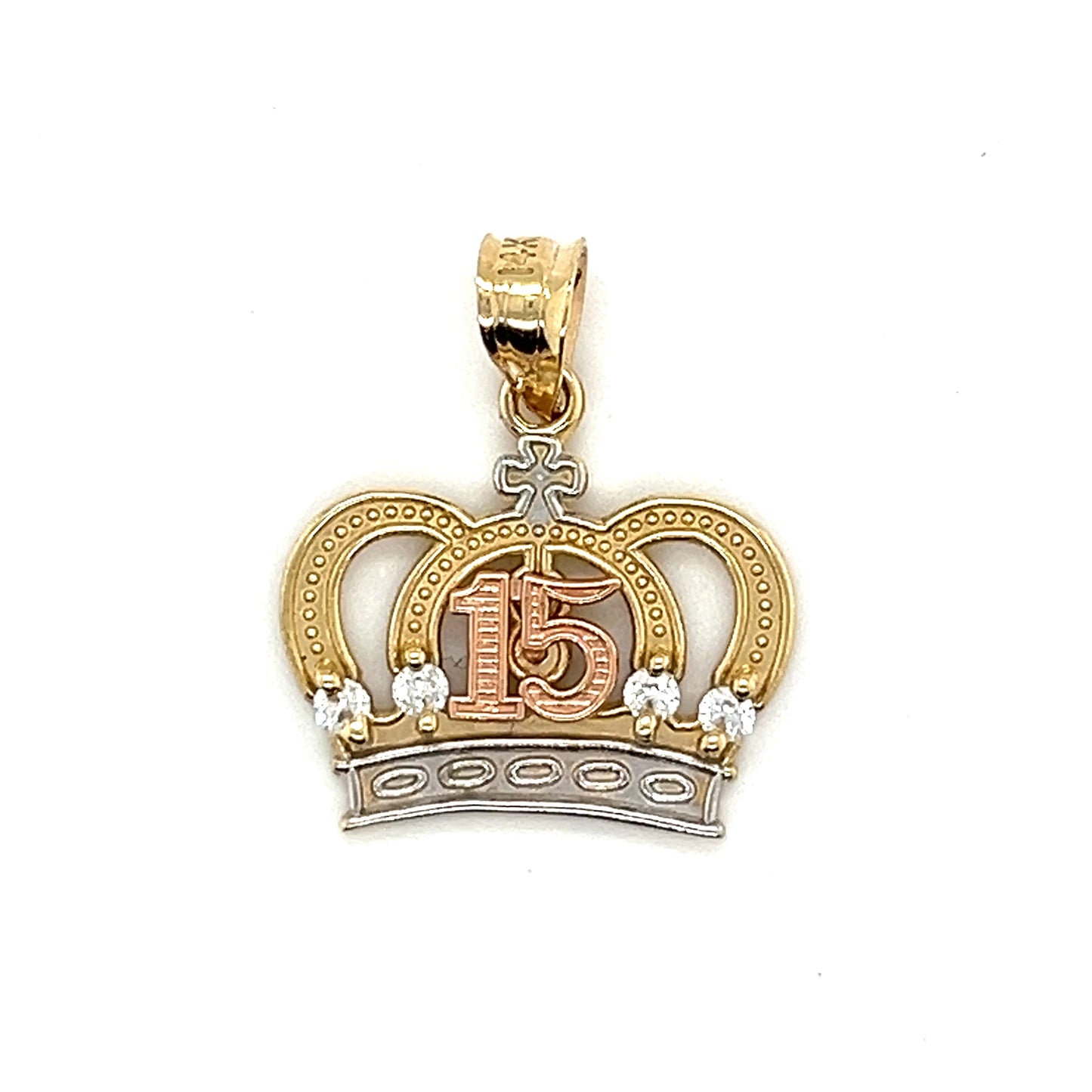 14K Gold "QUINCENERA" Two Toned Crown Pendant