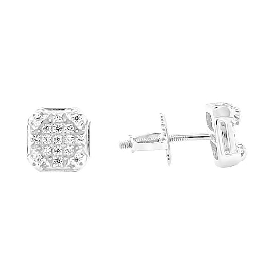 White Silver Screw Back Stud Square Earrings