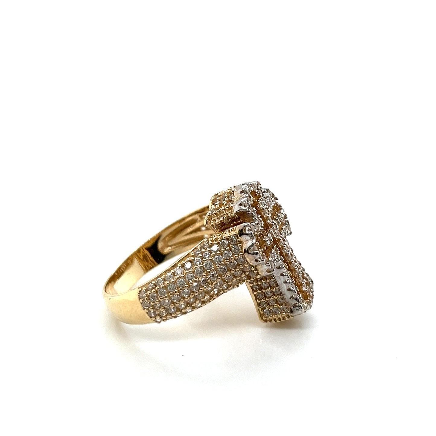 14K Gold Cross 3D Ring W/ CZ