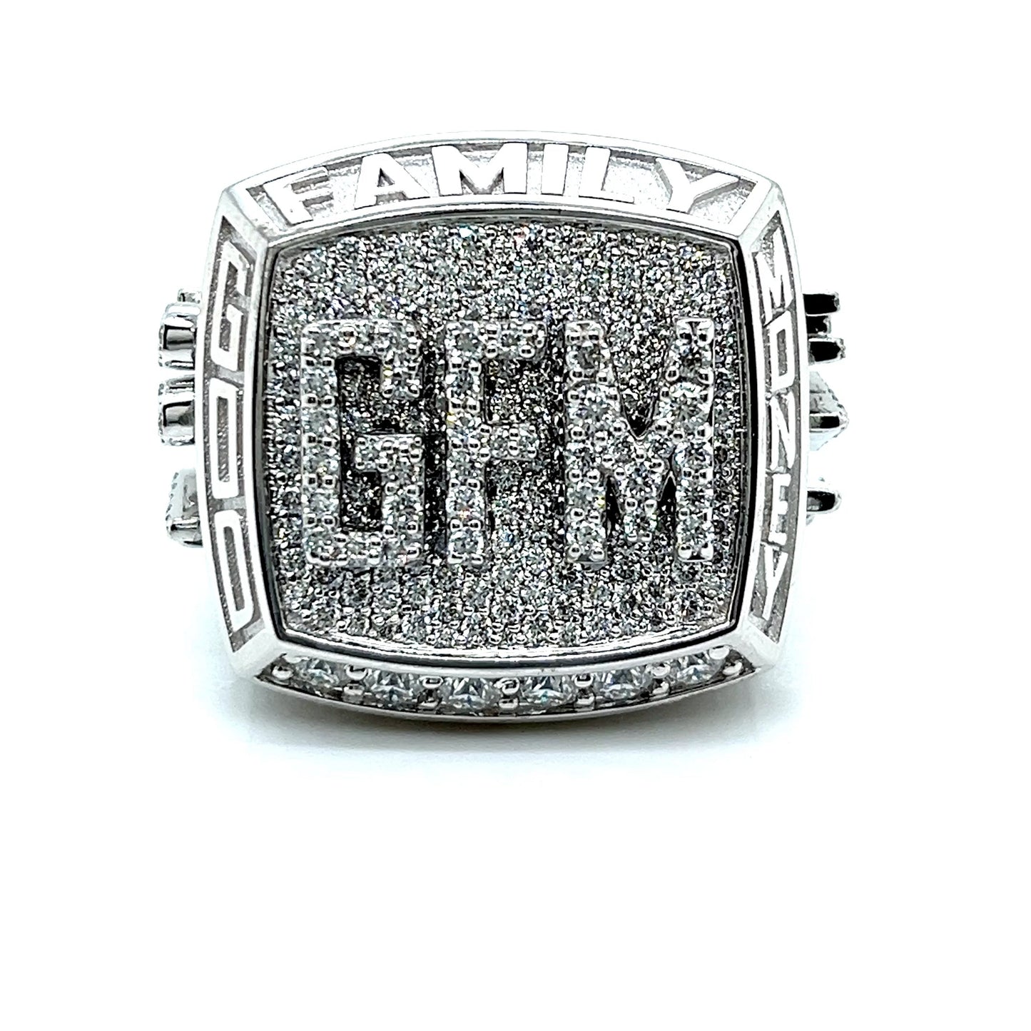 Sterling Silver "GOD FAMILY MONEY' Lab-Created Moissanite Hip Hop Customized Ring