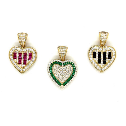 14K Gold Heart Pendants With Colored CZ