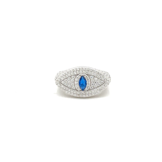 Sterling Silver Eye Ring with Blue Center Stone