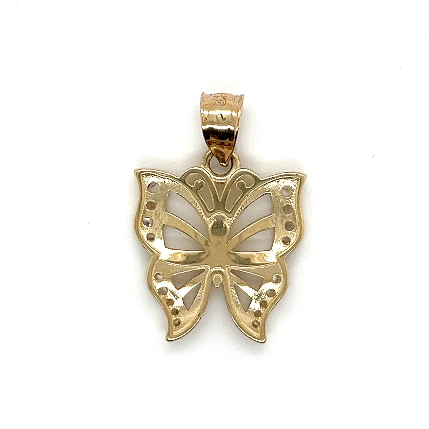 14K Gold Stunning Butterfly W/ CZ Pendant