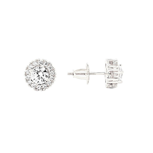 White 925 Silver Screw Back Round Spark Earrings