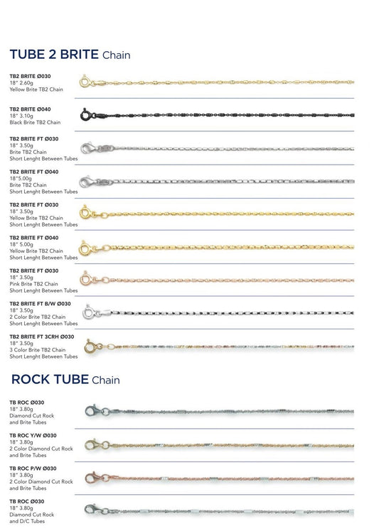 925 Sterling Silver Rhodium /14k Gold Plated Tube 2 Brite / Rock Tube Chain