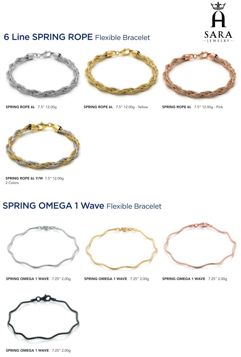 Cuerda de resorte de 6 líneas flexible / pulsera flexible de resorte Omega 1 onda