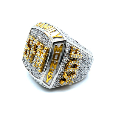 "GOD FAMILY MONEY' Lab-Created Moissanite Hip Hop Customized Two Tone Sterling Ring