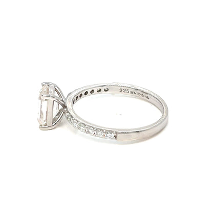 Engagement Shaped CZ Silver Ring