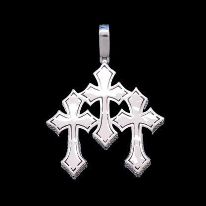 4.79CT Baguette and Round Moissanite Triple Ornamental Cross Pendant 2" Charm - M400099