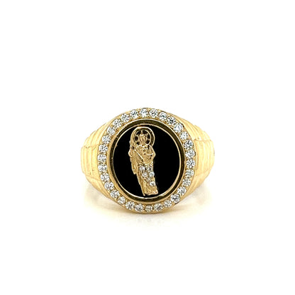 14K Gold Round St. Judas Ring W/ CZ