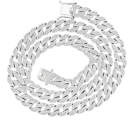 925 Sterling Silver Rhodium Plated Miami Cuban CZ Flat Chain