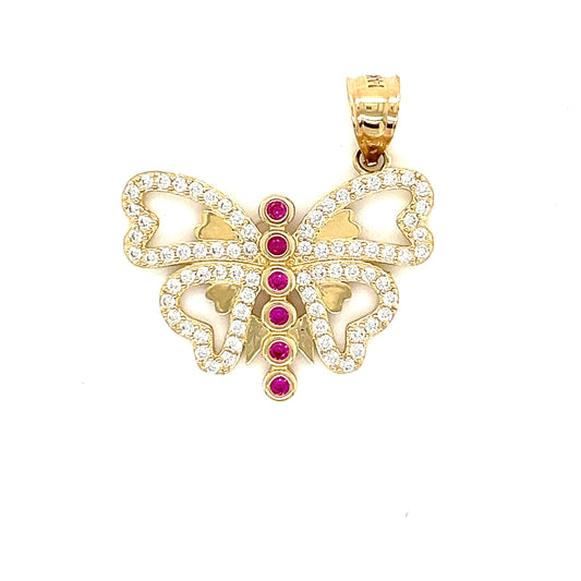 14K Gold Pink Heart Shaped Butterfly W/ CZ