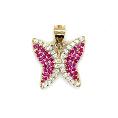 14K Gold Pink Colored CZ Butterfly Pendant