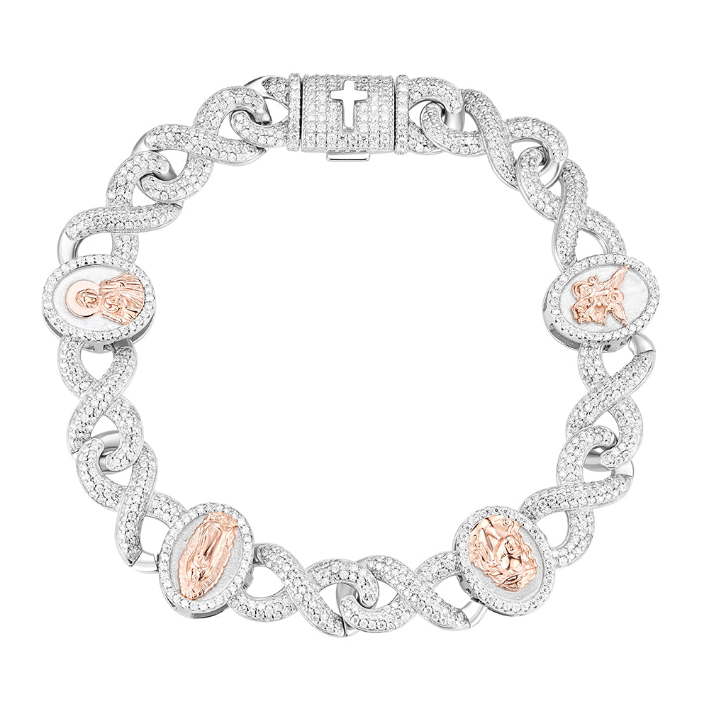 Moissanite Sterling Silver 925 Two-Tone Infinity Link Religious Bracelet