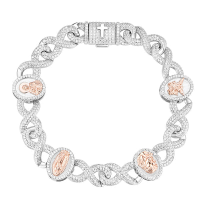 Moissanite Sterling Silver 925 Two-Tone Infinity Link Religious Bracelet