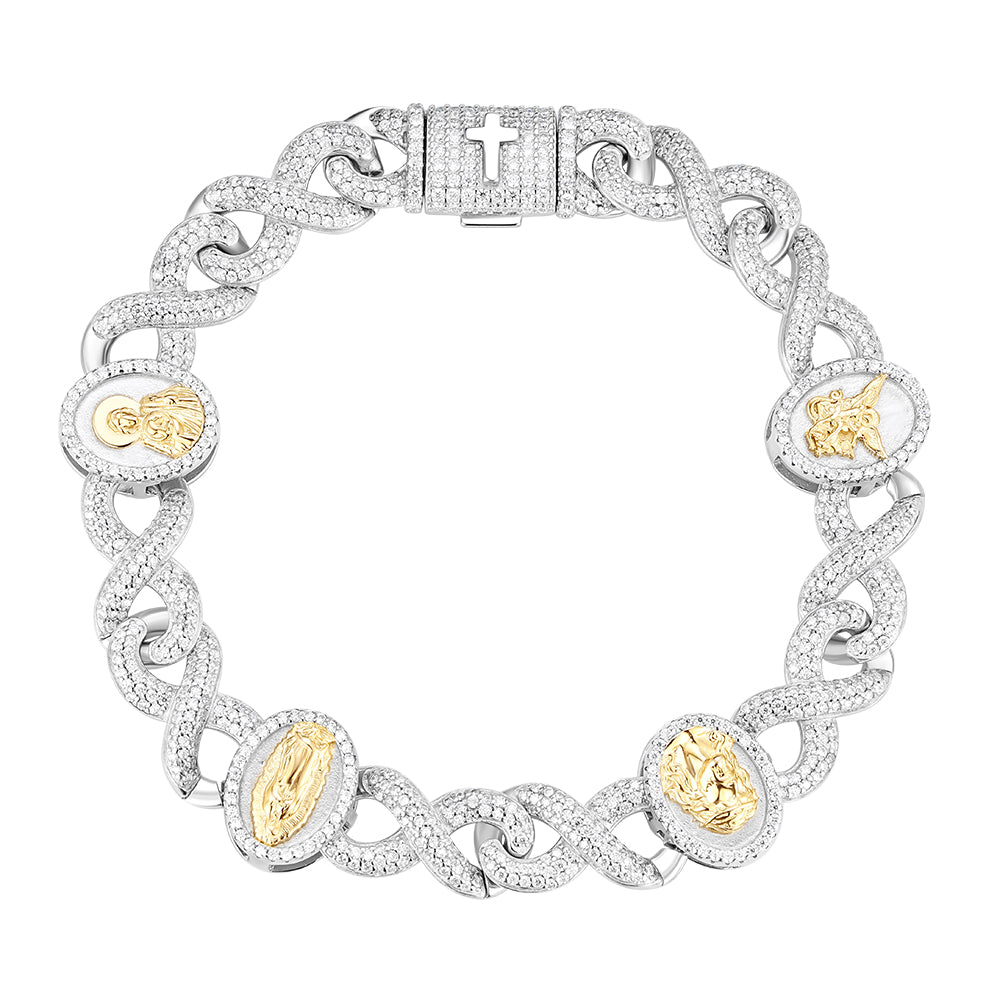 Moissanite Sterling Silver 925 Two-Tone Infinity Link Religious Bracelet