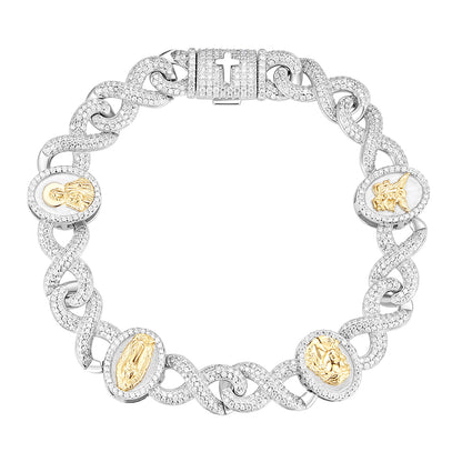 Moissanite Sterling Silver 925 Two-Tone Infinity Link Religious Bracelet