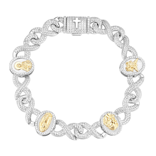 Moissanite Sterling Silver 925 Two-Tone Infinity Link Religious Bracelet