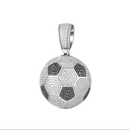 3D Iced Out Soccer Ball Pendant Necklace - Lab Moissanite / CZ / Enamel Football Charm