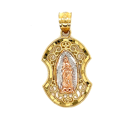 Colgante de Virgen de Guadalupe de dos tonos de oro de 14 quilates