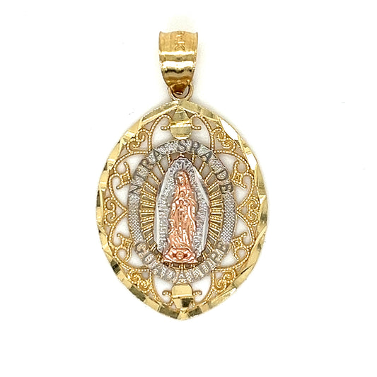 14K Gold Oval Two Tone Virgen De Guadalupe Pendant