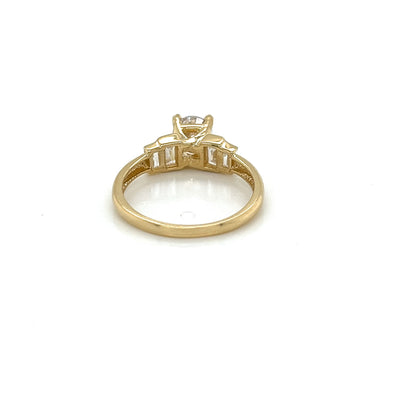 14K Gold CZ Round & Baguette Ring