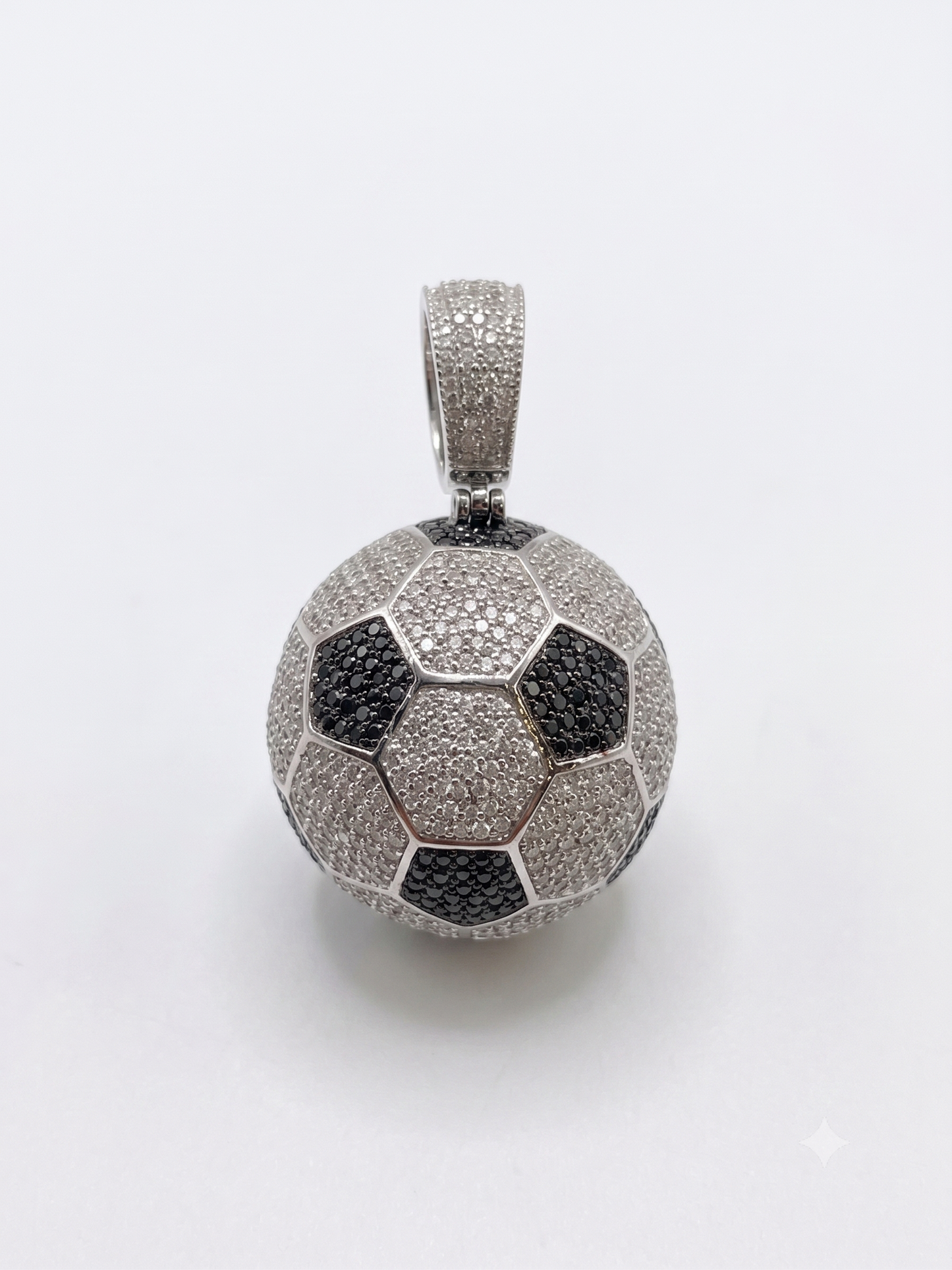 3D Iced Out Soccer Ball Pendant Necklace - Lab Moissanite / CZ / Enamel Football Charm