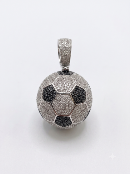 3D Iced Out Soccer Ball Pendant Necklace - Lab Moissanite / CZ / Enamel Football Charm