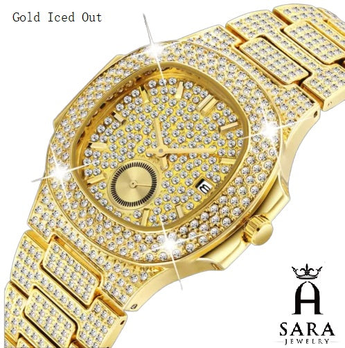Classic Patek Design Full Diamond Mosiac High-end 18K Gold Plated / Silver Rhodium Plated Never Fade Silver Hubal Watch
