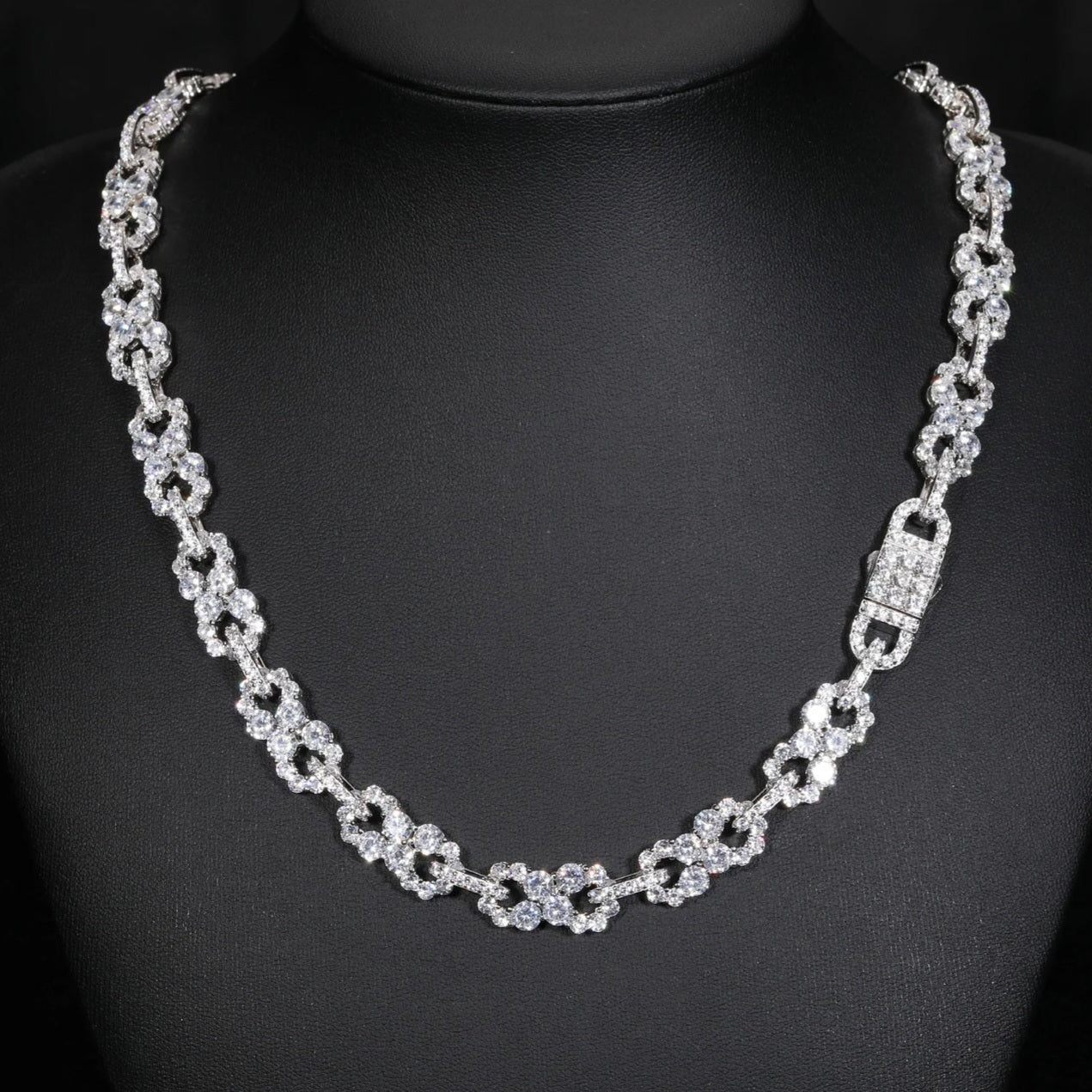 Iced Out 10mm Sterling Silver 925 Clustered Moissanite Infinity Link 18"-24" Chain Necklace - M500059