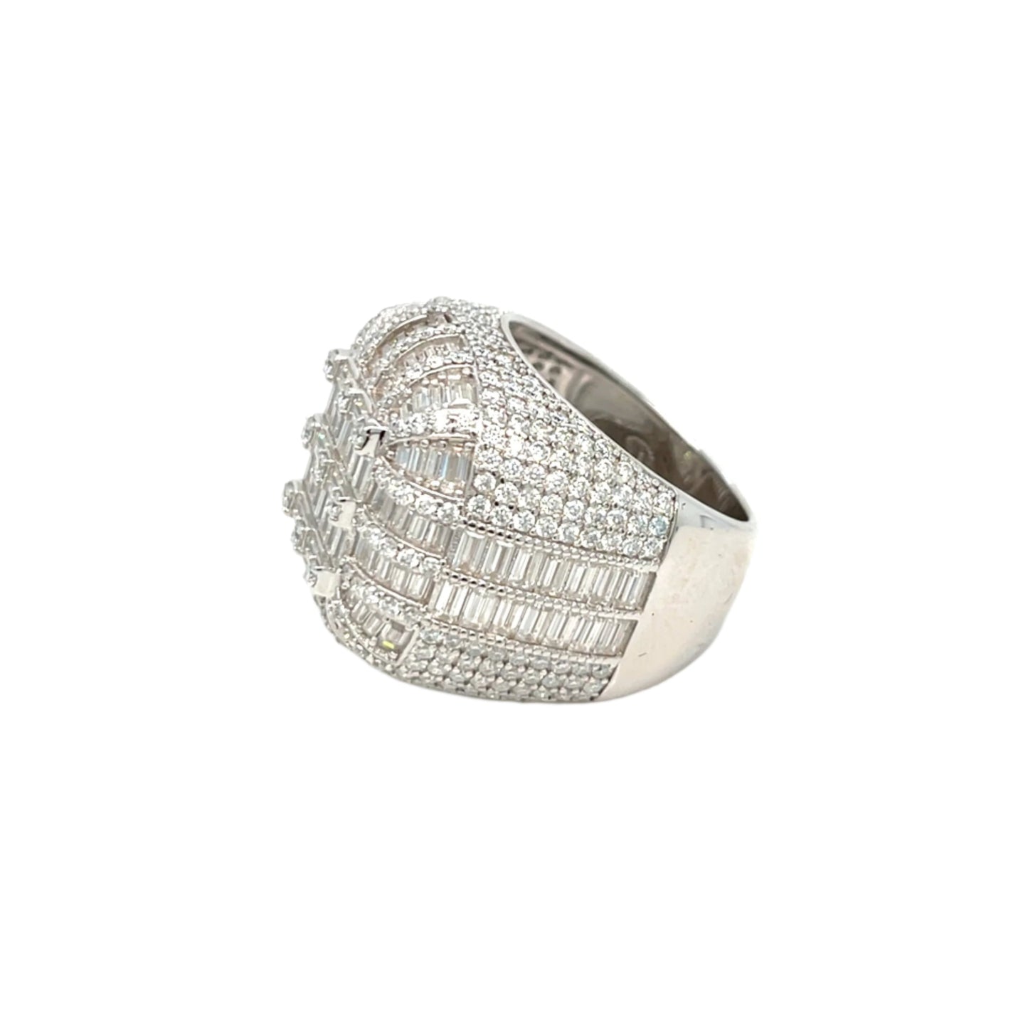 Baguette CZ Dome Cluster Bling Men's Ring