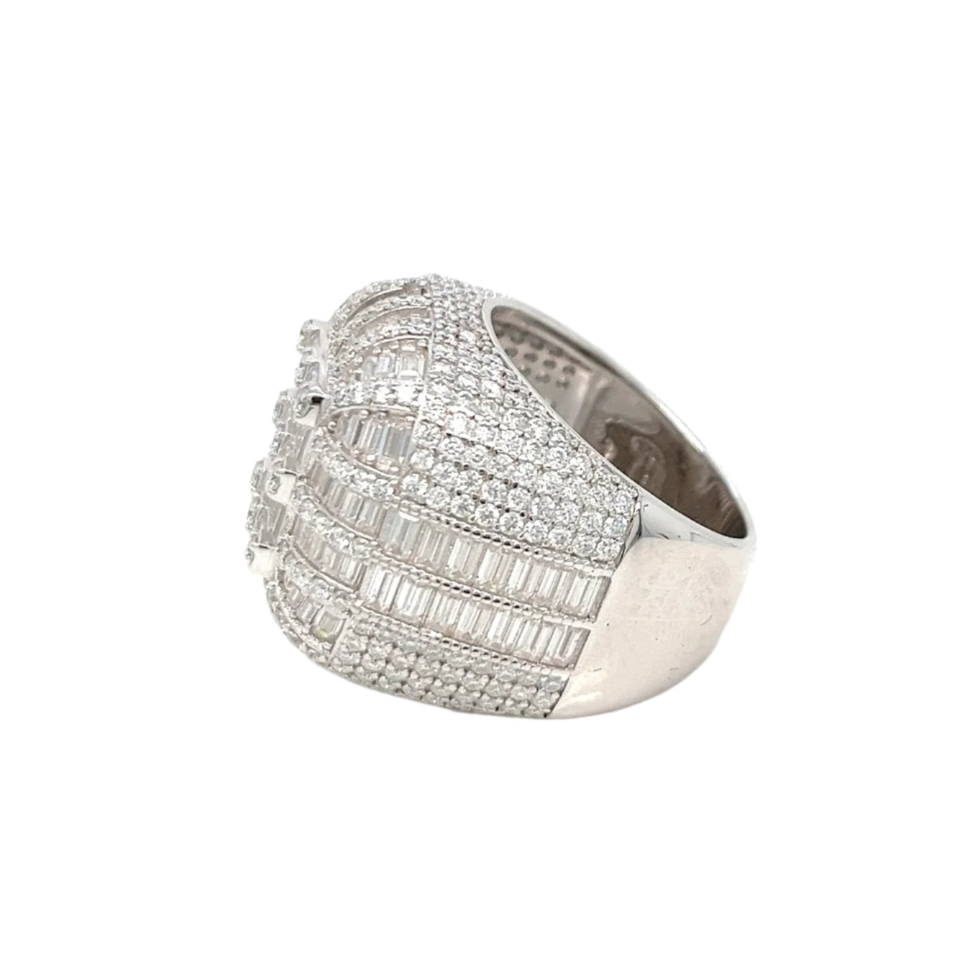 Baguette CZ Dome Cluster Bling Men's Ring