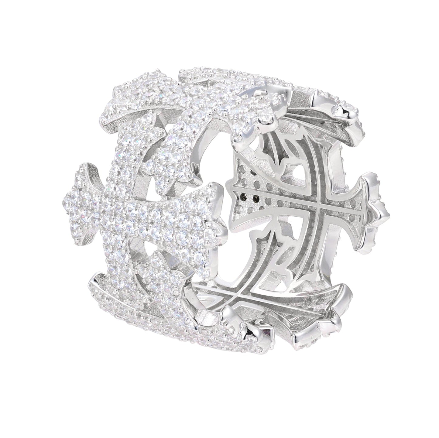 Men Sterling Crosses Band Religious Ring