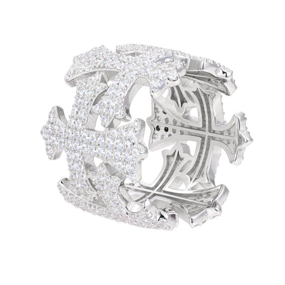 Men Sterling Crosses Band Religious Ring