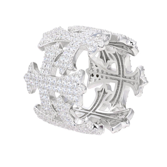 Men Sterling Crosses Band Religious Ring