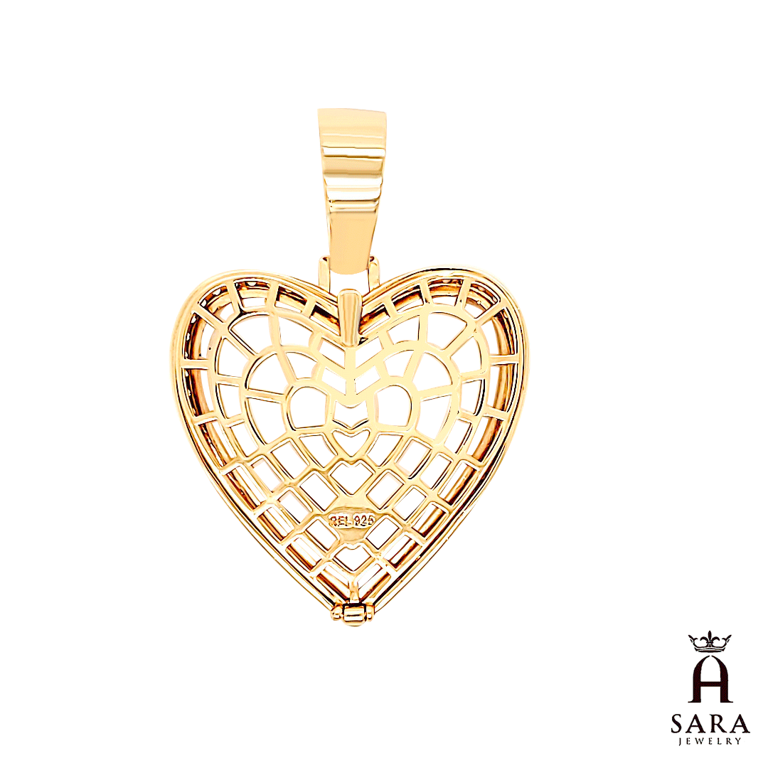 Yellow Gold Heart Picture Charm Glass Cover 2"x2" Pendant