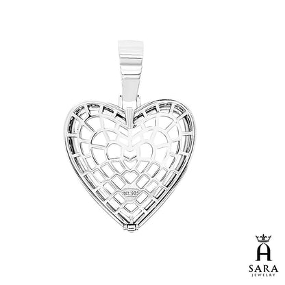 Colgante con cubierta de cristal con imagen de corazón de plata blanca, 1,6 "x 1,6"