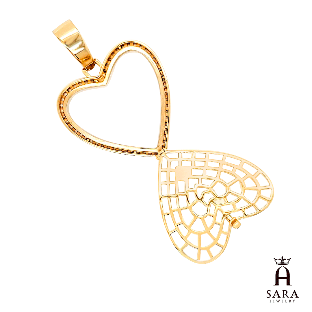 Colgante con cubierta de cristal con imagen de corazón de oro amarillo, colgante de 1,6 "x 1,6"