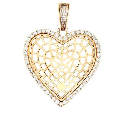 Yellow Gold Heart Picture Charm Glass Cover 2"x2" Pendant