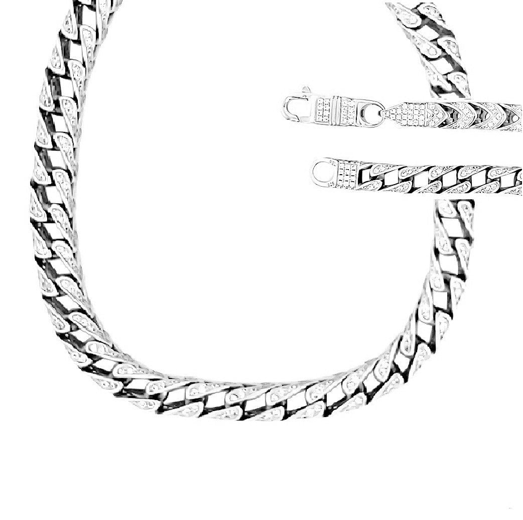 925 Sterling Silver CZ Franco Chain Necklace