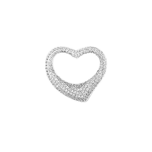 925 Sterling Silver Rhodium Finish Round Stones Heart Ladies Pendant Charm