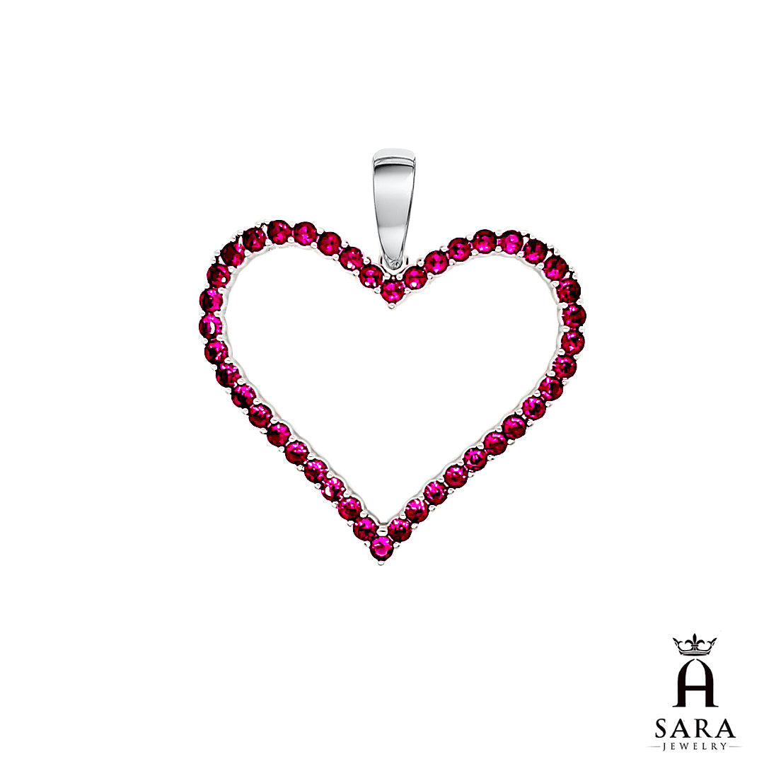 Charm colgante para mujer con forma de corazón de circonita rosa y pavé redondo de plata blanca