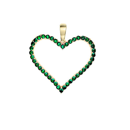 14K Gold Finish Round Pave Green CZ Heart Ladies Pendant Charm