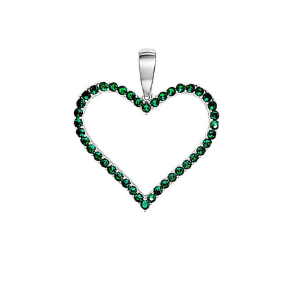 14K Gold Finish Round Pave Green CZ Heart Ladies Pendant Charm