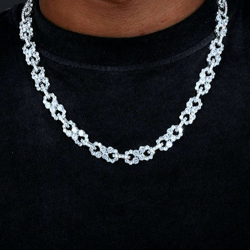 Iced Out 10mm Sterling Silver 925 Clustered Moissanite Infinity Link 18"-24" Chain Necklace - M500059