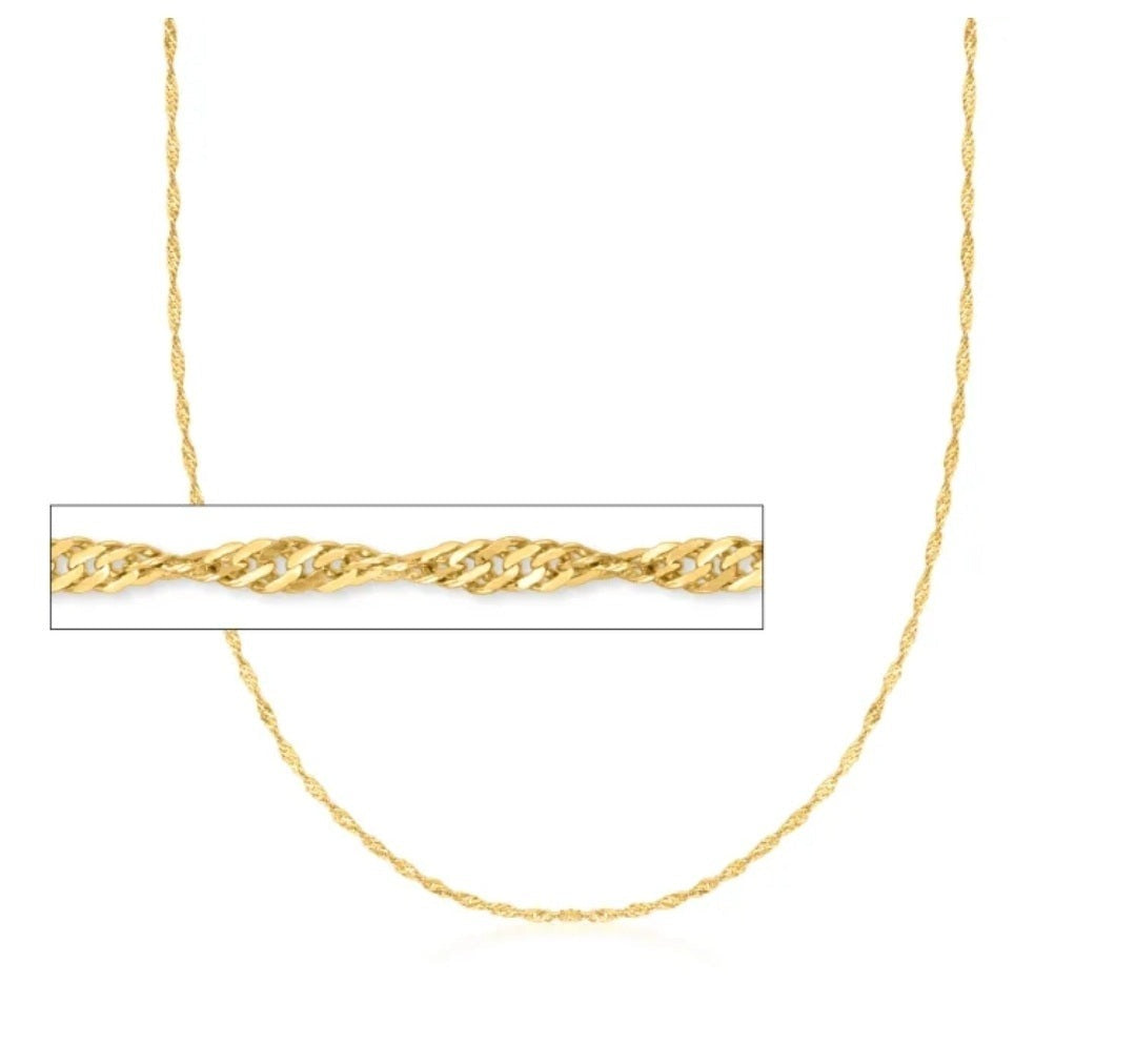 Solid 025 Gauge 1.5mm Singapore Italy Twisted Chain Necklace in 14K Rose-Gold Finish Polished 16"- 20"