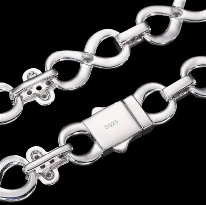 Cubic Zirconia Sterling Silver 925 Cross Infinity Link 12mm Iced Out  8"-8.5" Bracelet - C300039