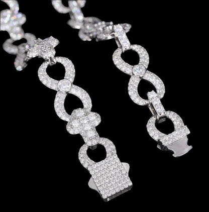 Cubic Zirconia Sterling Silver 925 Cross Infinity Link 12mm Iced Out  8"-8.5" Bracelet - C300039